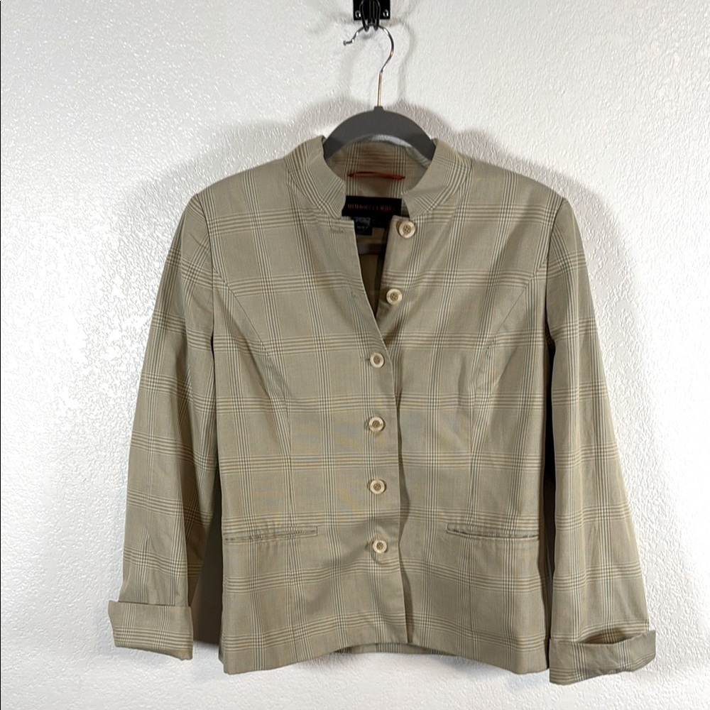 Nina Mclemore Cream Plaid Bishop Collar Button Down Blazer Size 6
